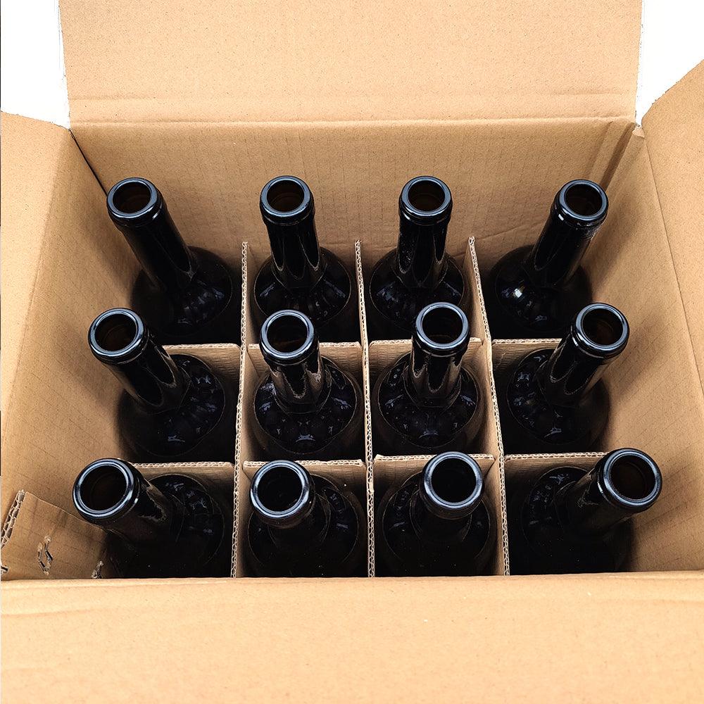 12 x 750mL Wine Bottles - Including Corks, Black Heat Shrink Sleeves & Hand Crafted Labels - KegLand