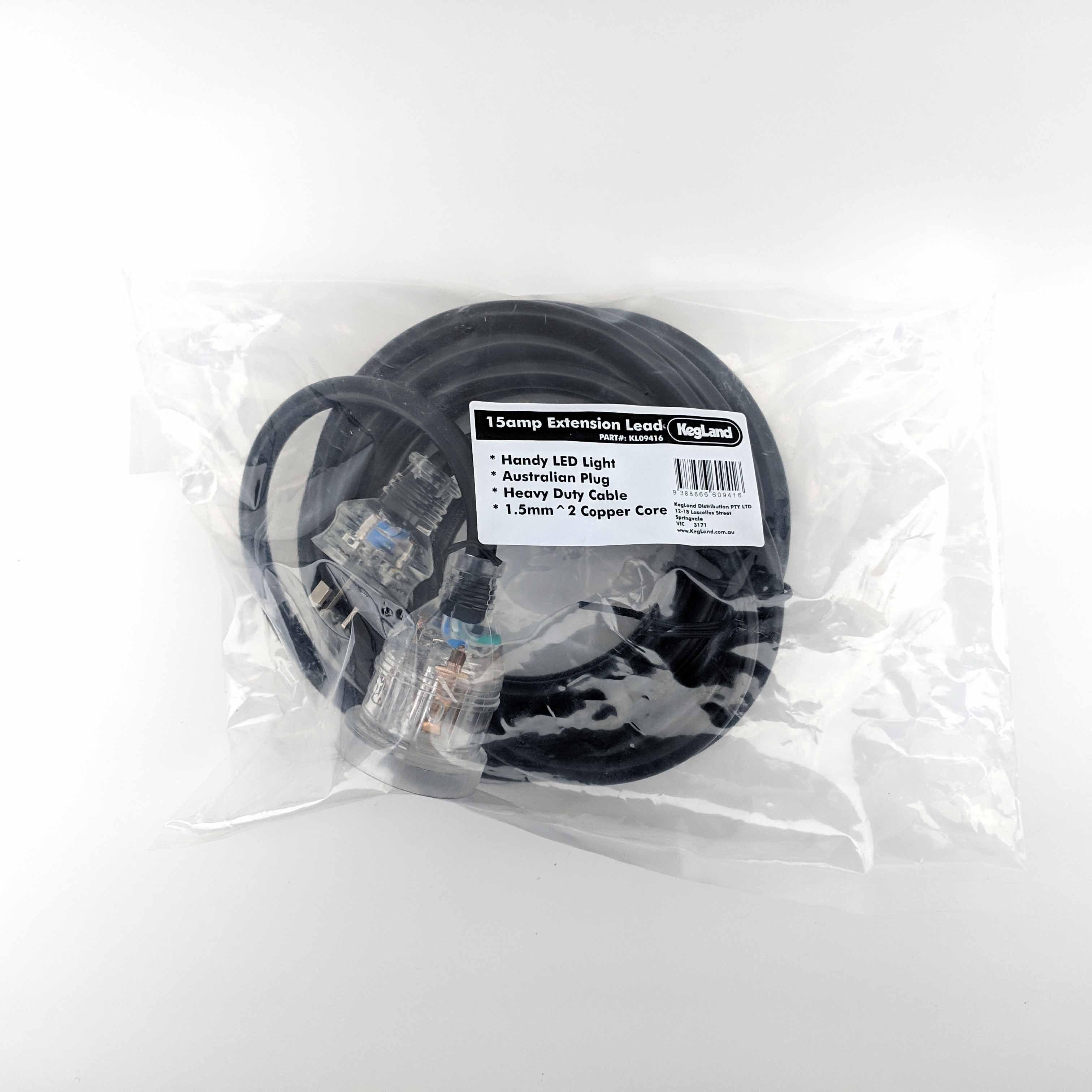 15 amp Extension Lead 5m (with LED Light) (Australian Plug) - KegLand