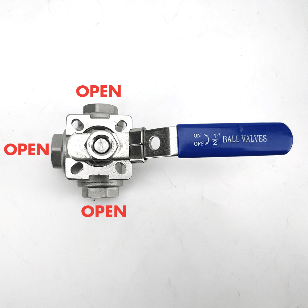 3 Way Ball Valve to 1/2' Threads (SS 304) - T Port Configuration - KegLand