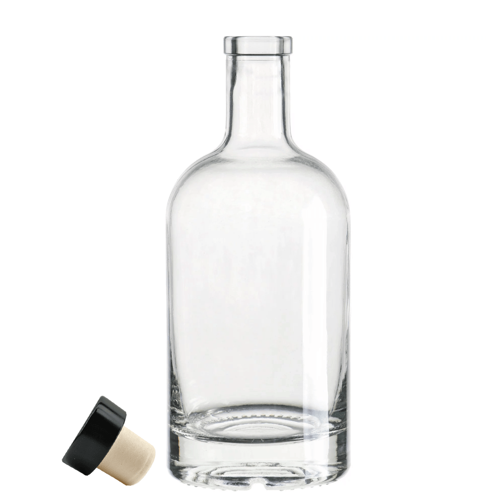 750mL Glass Spirit Bottle with Black Synthetic Cork Lid - KegLand