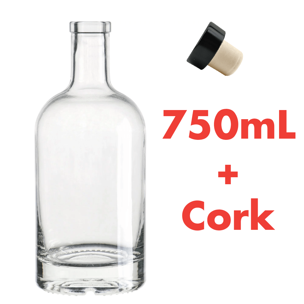 750mL Glass Spirit Bottle with Black Synthetic Cork Lid - KegLand