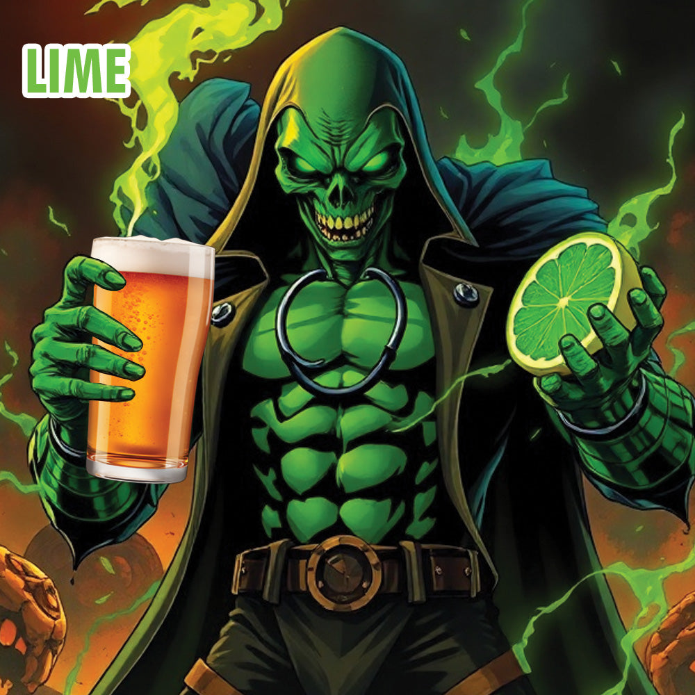 Green-skinned character holding a beer and lime, with 'LIME' text above.