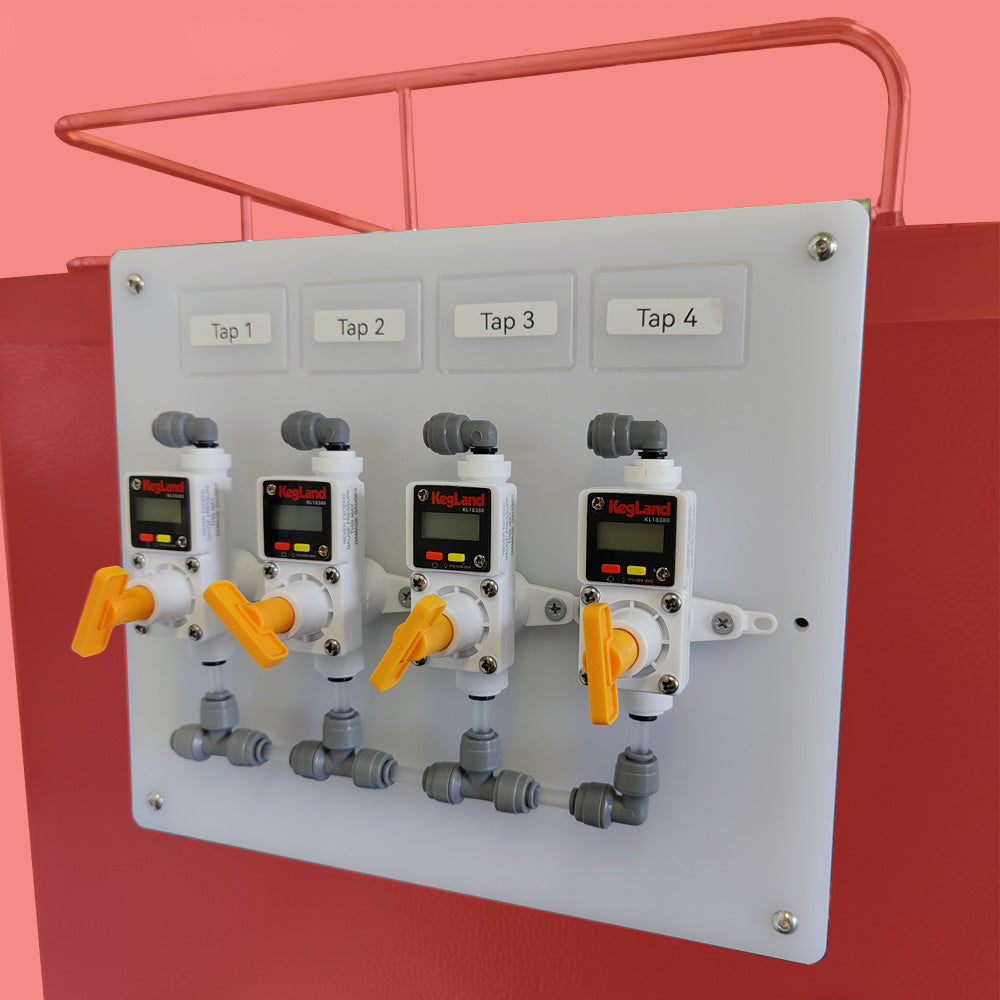 This manifold board kit hangs from the chrome guard rail of your Kegerator. No need for drilling, sticky tape or glues at all.