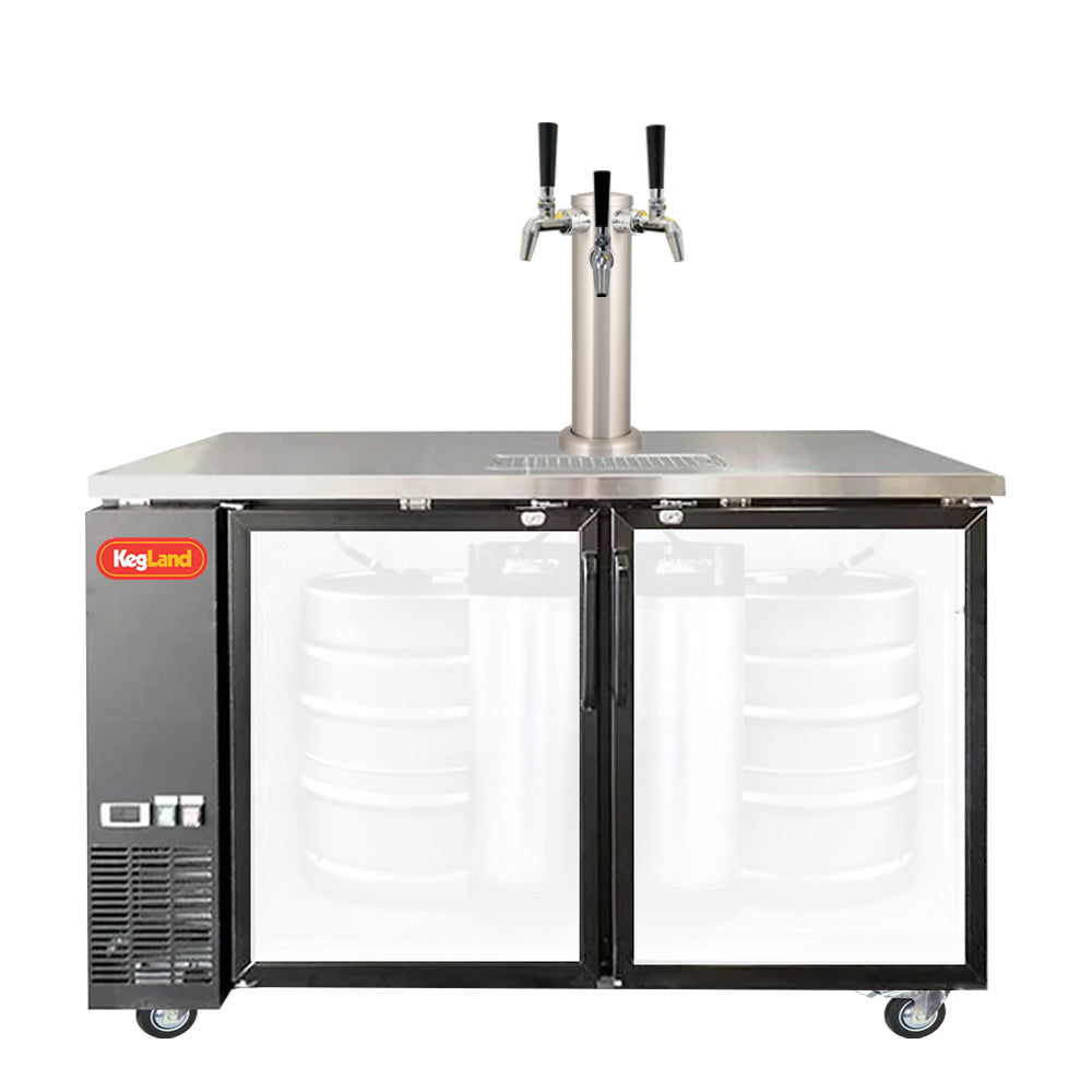 Build your Grand Deluxe 3 Two Glass Door Kegerator with KegLand. Dispense up to 12 homebrew kegs or 3 Commercial 50L Kegs. This is suitable for small bars and cafes.