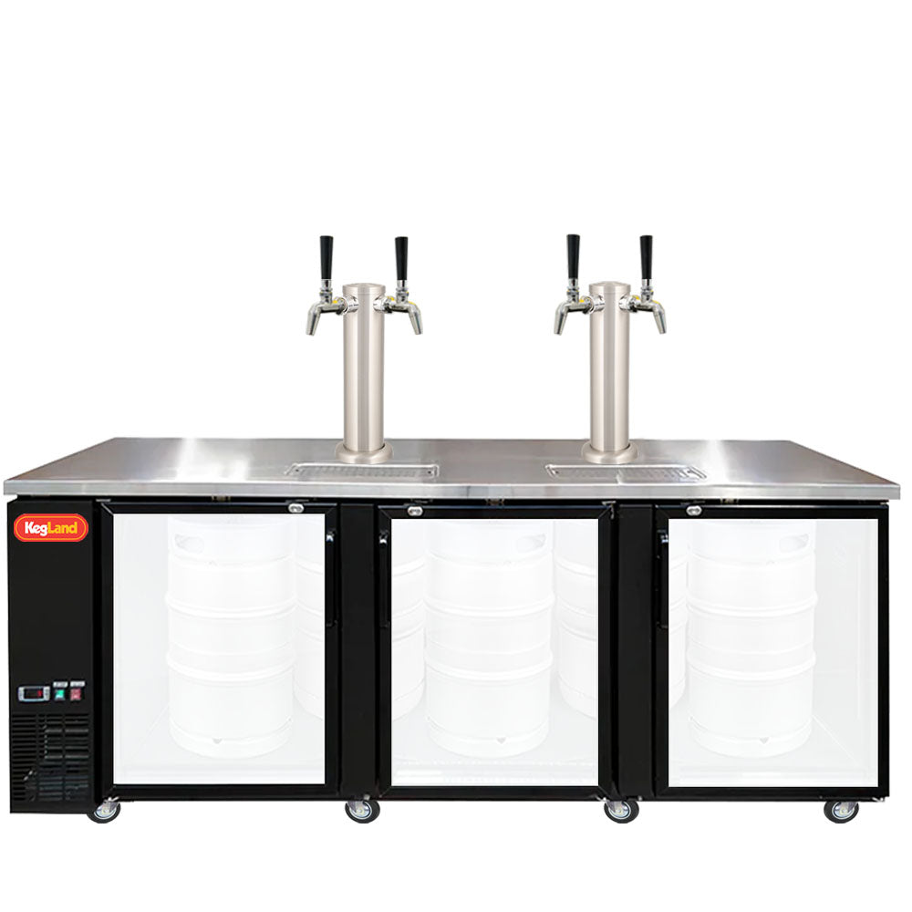 Build your Grand Deluxe 3 Two Glass Door Kegerator with KegLand. Dispense up to 20 homebrew kegs or 5 Commercial 50L Kegs. This is suitable for small bars and cafes.