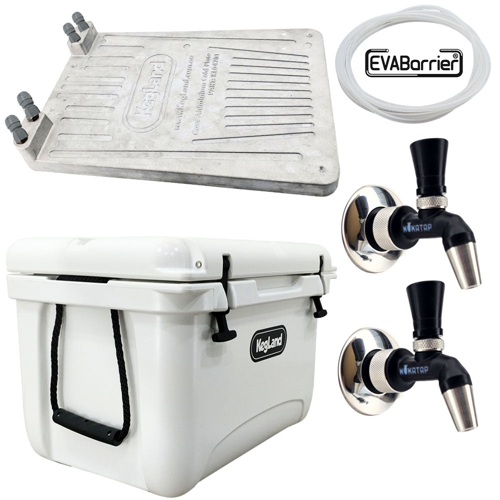 This is a do it yourself Jockey Box Kit that utilises the new NukaTap Mini Taps with the peak performance of an aluminium chill plate in a seriously top of the line rotomolded eski (same factory as YETI).