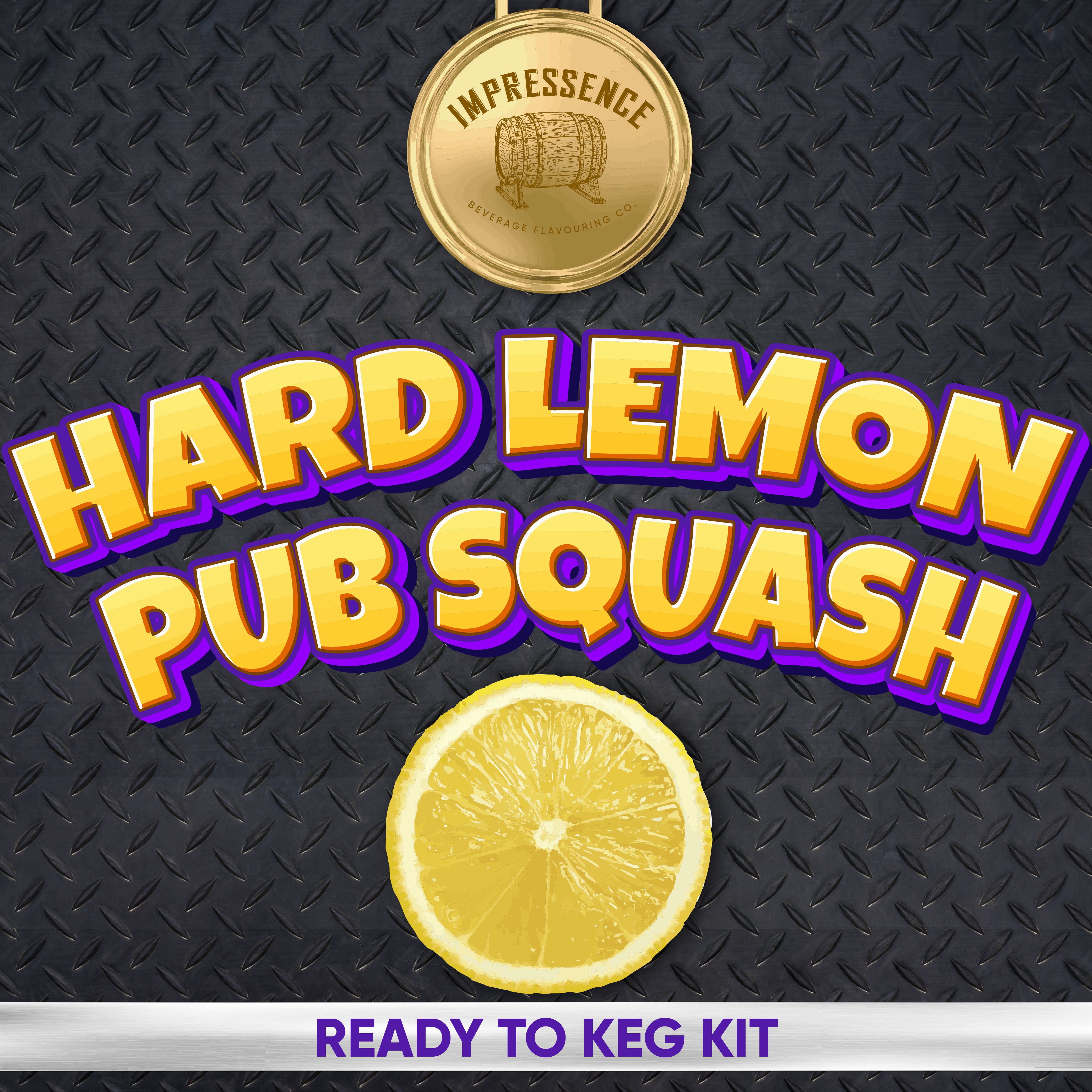 Advertisement for Hard Lemon Pub Squash with lemon slice and gold medal on textured black background