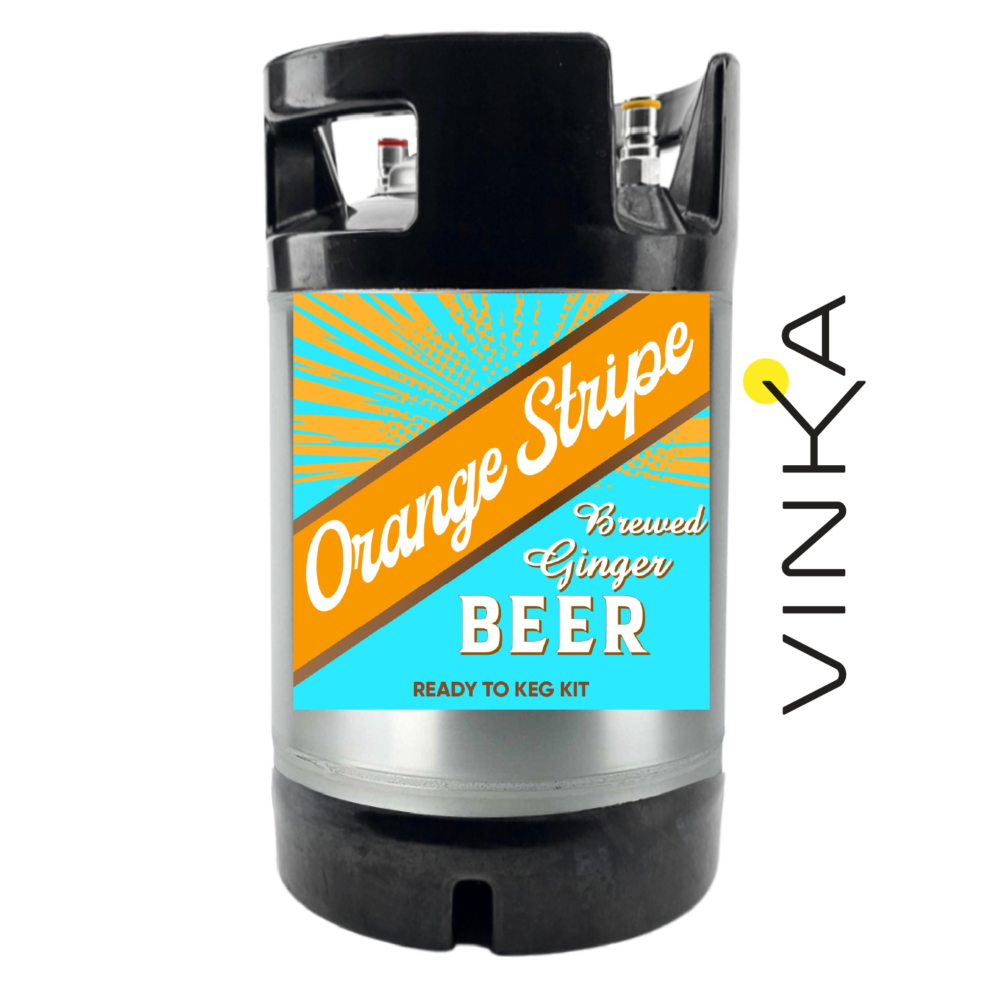 Vinka Orange Stripe Brewed Ginger Beer keg kit on a white background