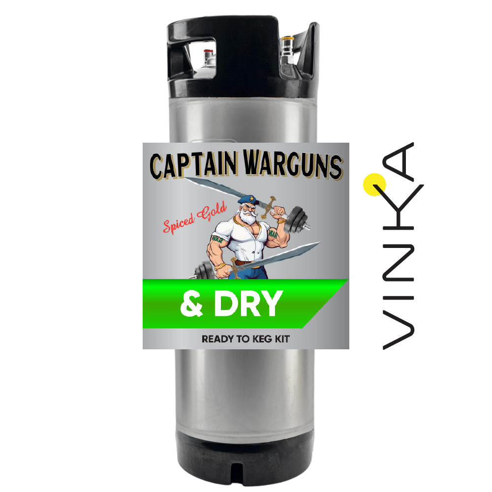 Captain Warguns & Dry ready to keg kit with Vinka branding on a white background