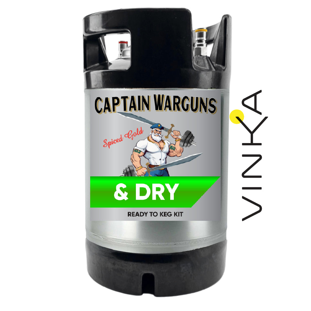 Captain Warguns & Dry ready to keg kit with Vinka branding on a white background