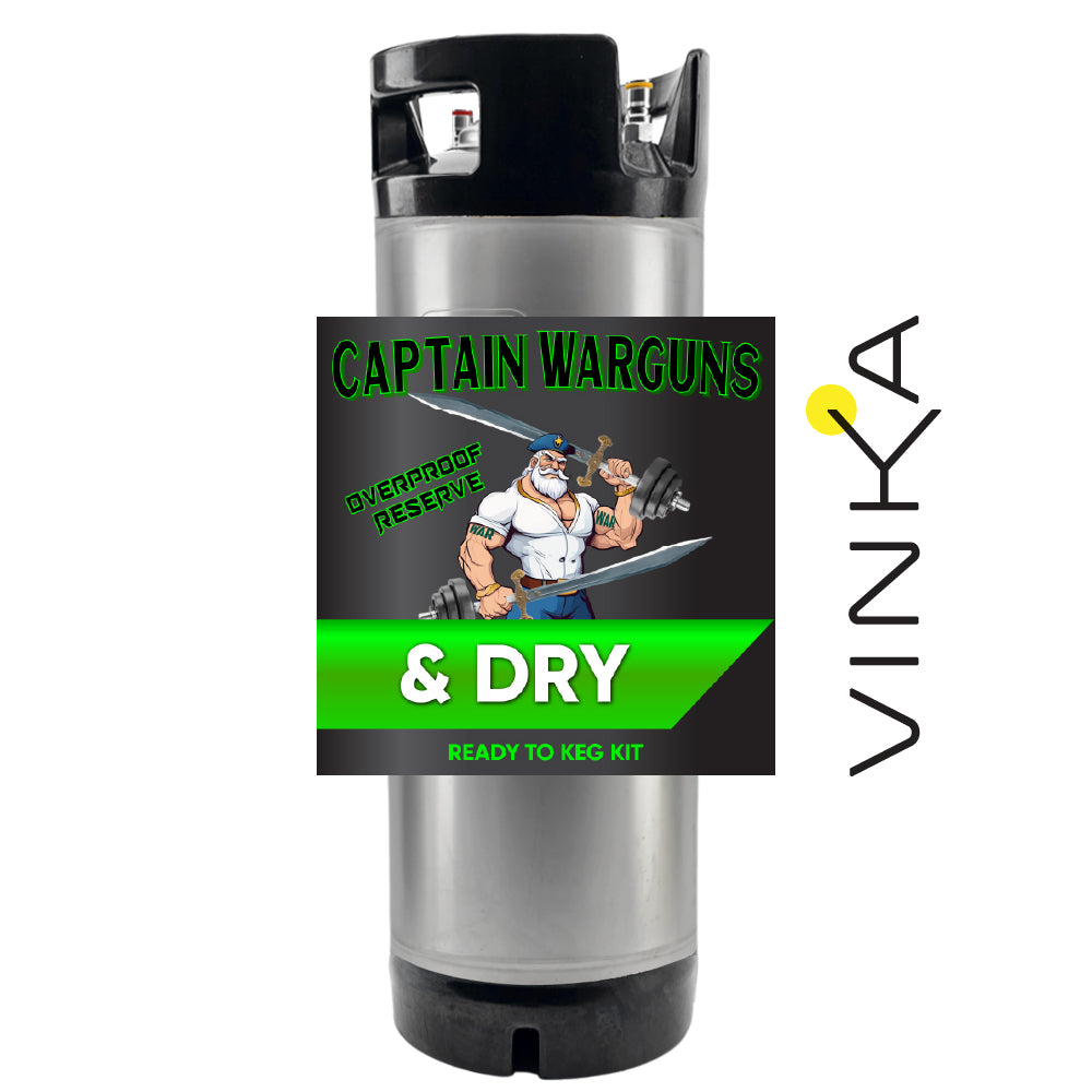 Captain Warguns & Dry ready-to-keg kit with Vinka branding on a white background