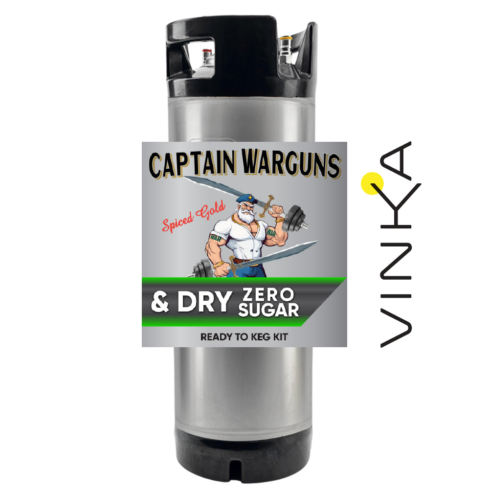 Captain Warguns Spiced Gold Dry Zero Sugar Ready to Keg Kit with Vinka branding on a white background