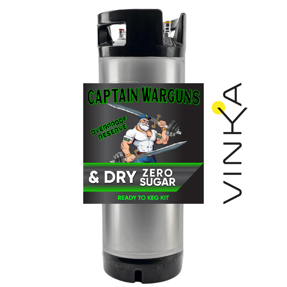 Captain Warguns & Dry Zero Sugar ready to keg kit with Vinka branding on a white background