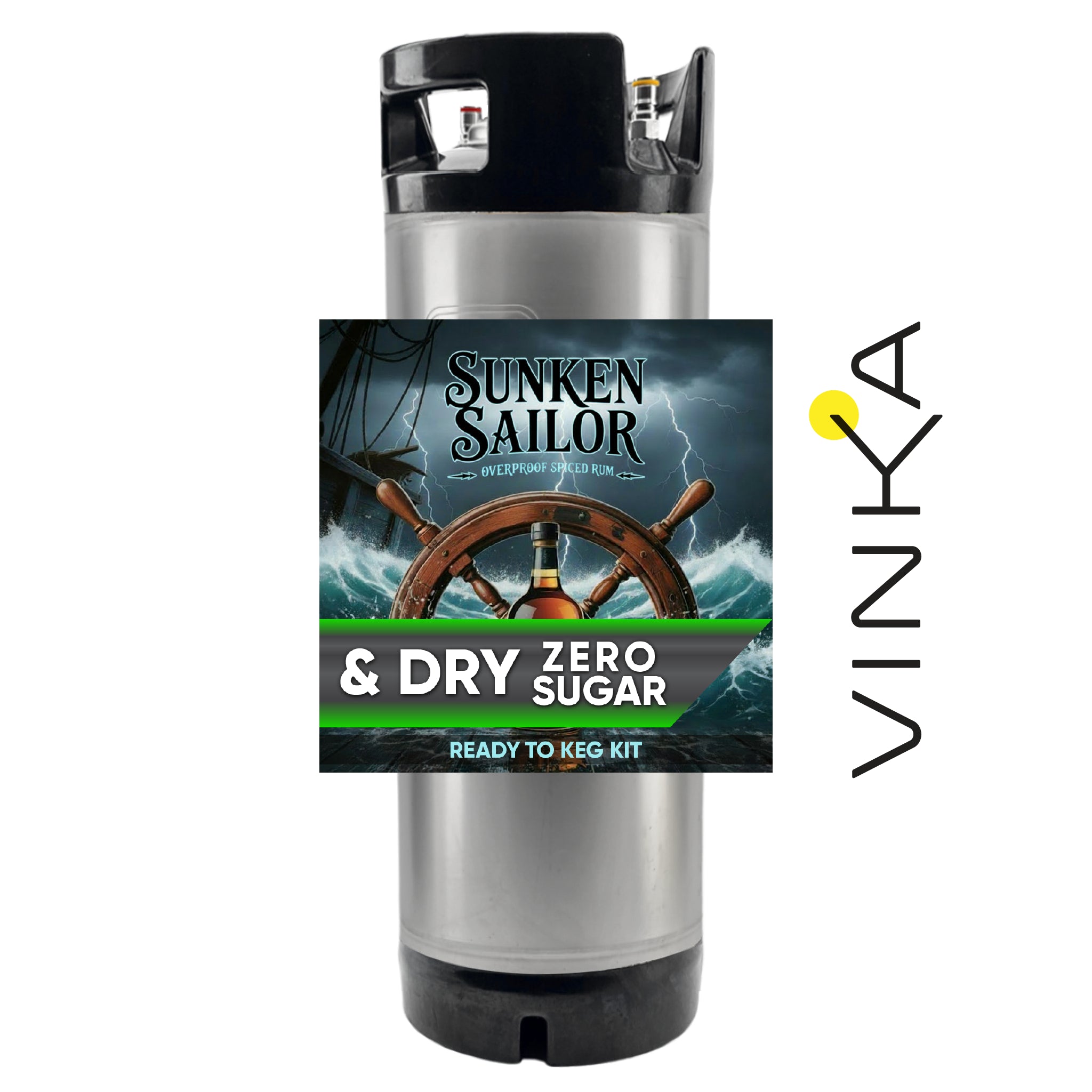 Sunken Sailor & Dry Zero Sugar ready-to-keg kit with Vinka branding on a white background