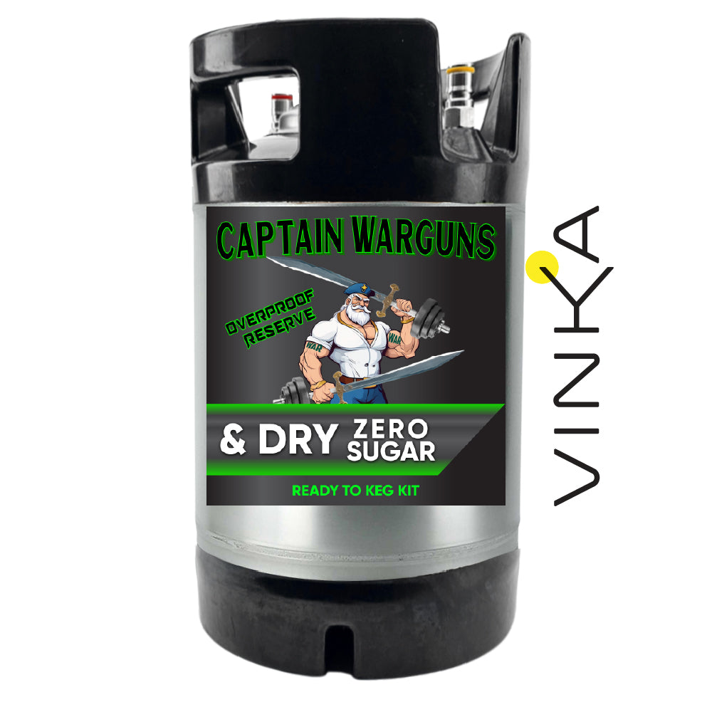 Captain Warguns & Dry Zero Sugar beer keg kit with Vinka branding on a white background