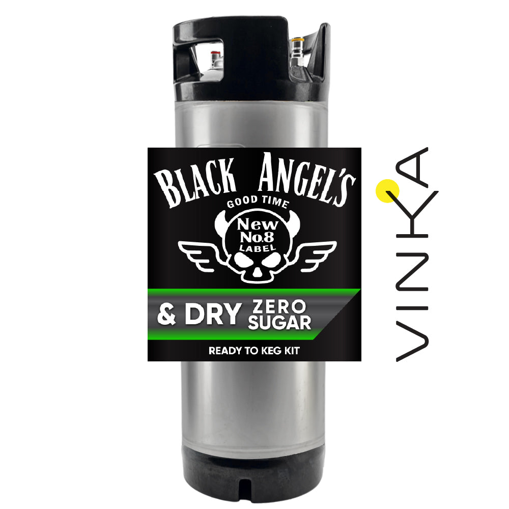 Black Angels beer keg kit with Vinka branding on a white background