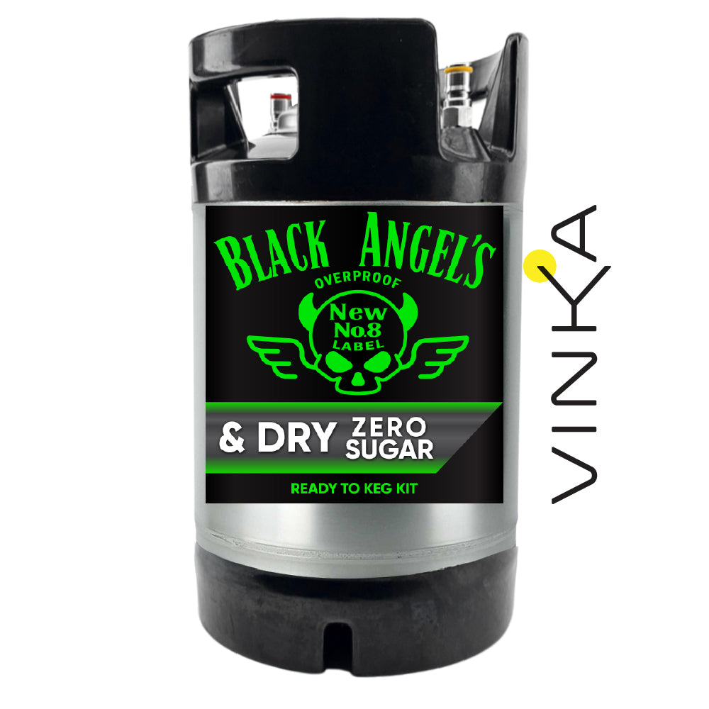 Black Angels Overproof New No Label Zero Sugar ready-to-keg kit with Vinka branding.