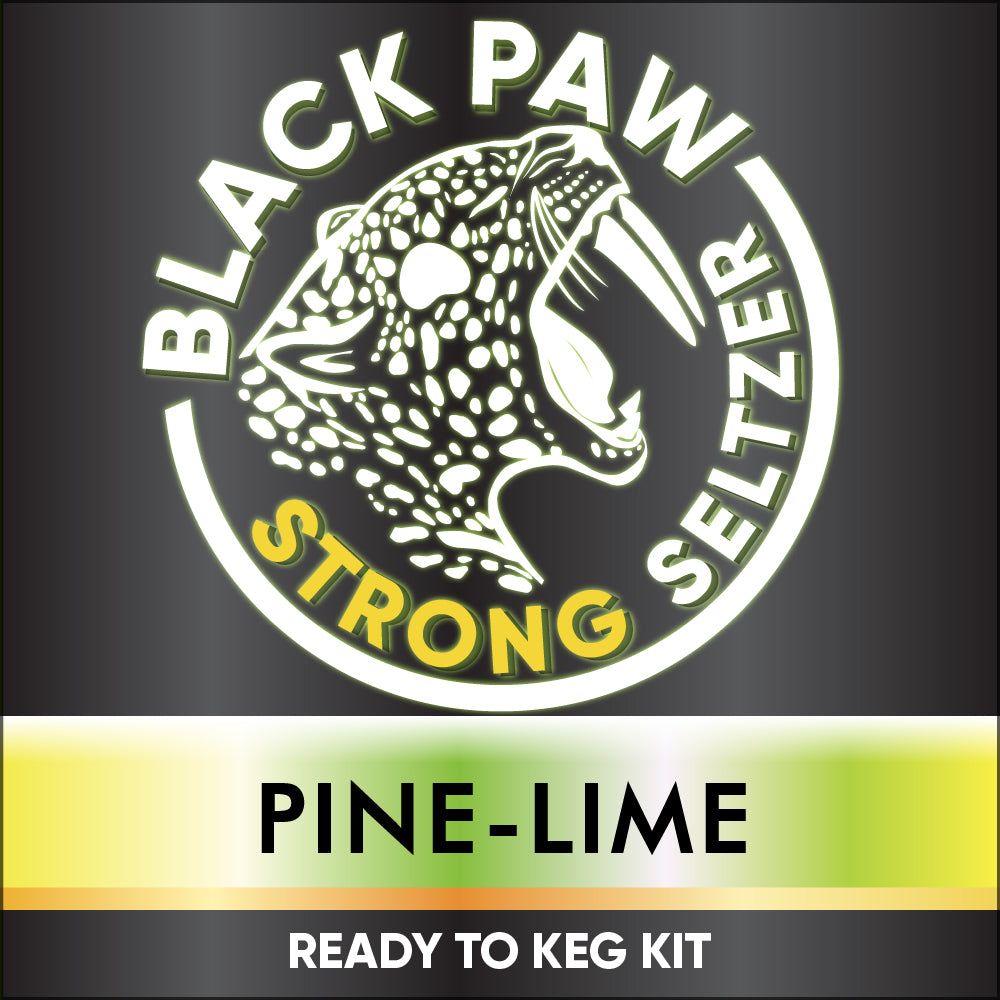 Black Paw Strong Seltzer Pine-Lime ready to keg kit label on a black background