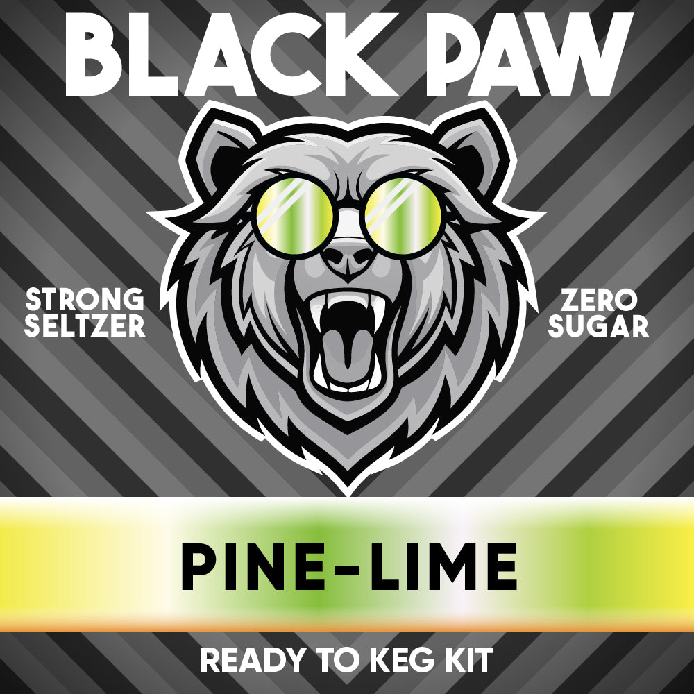 Black Paw Strong Seltzer Pine-Lime ready to keg kit label on a black background