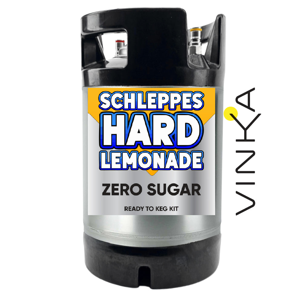 Schleppes Hard Lemonade zero sugar keg kit with Vinka branding on a white background