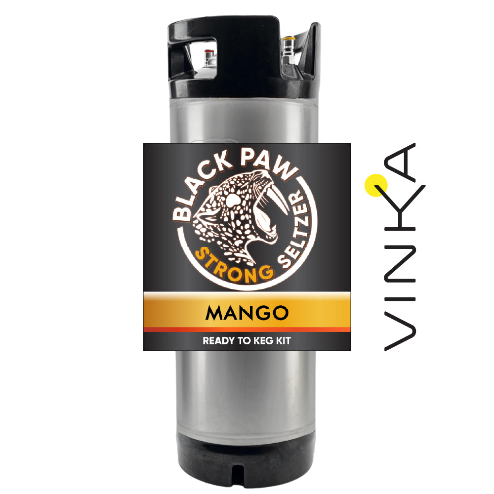 Black Paw Strong Seltzer Mango ready-to-keg kit with Vinka branding on a white background