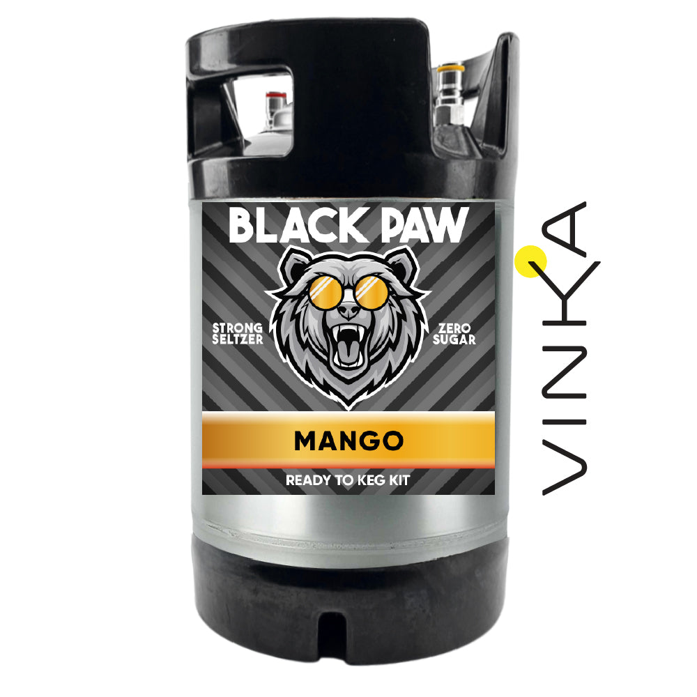 Black Paw Strong Seltzer Mango ready-to-keg kit with Vinka branding on a white background
