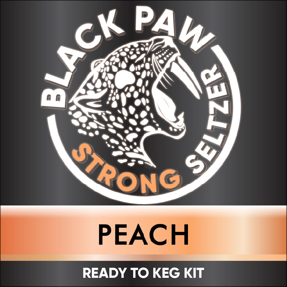 Black Paw Strong Seltzer Peach ready-to-keg kit label on a black background