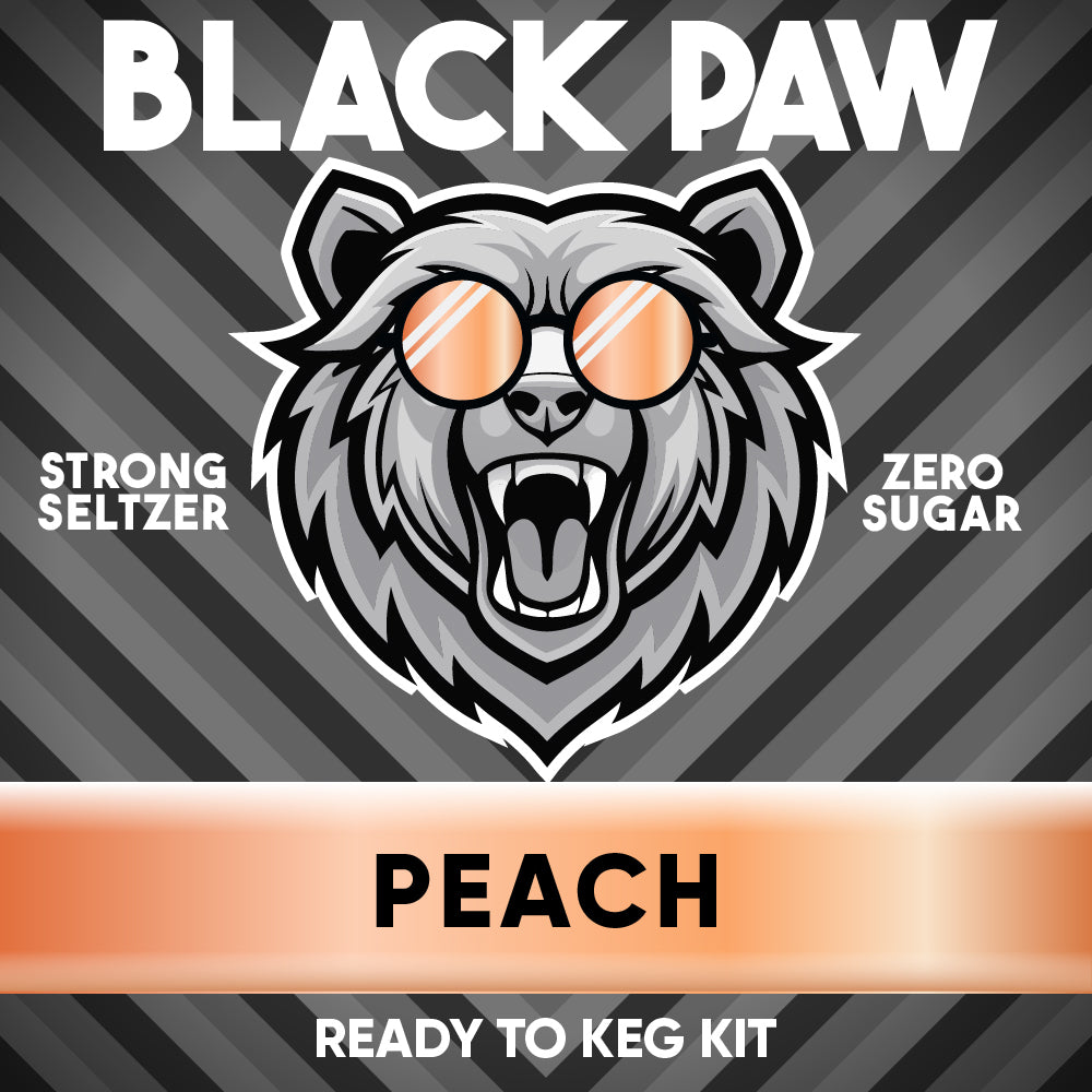 Black Paw Strong Seltzer Peach ready-to-keg kit label on a black background