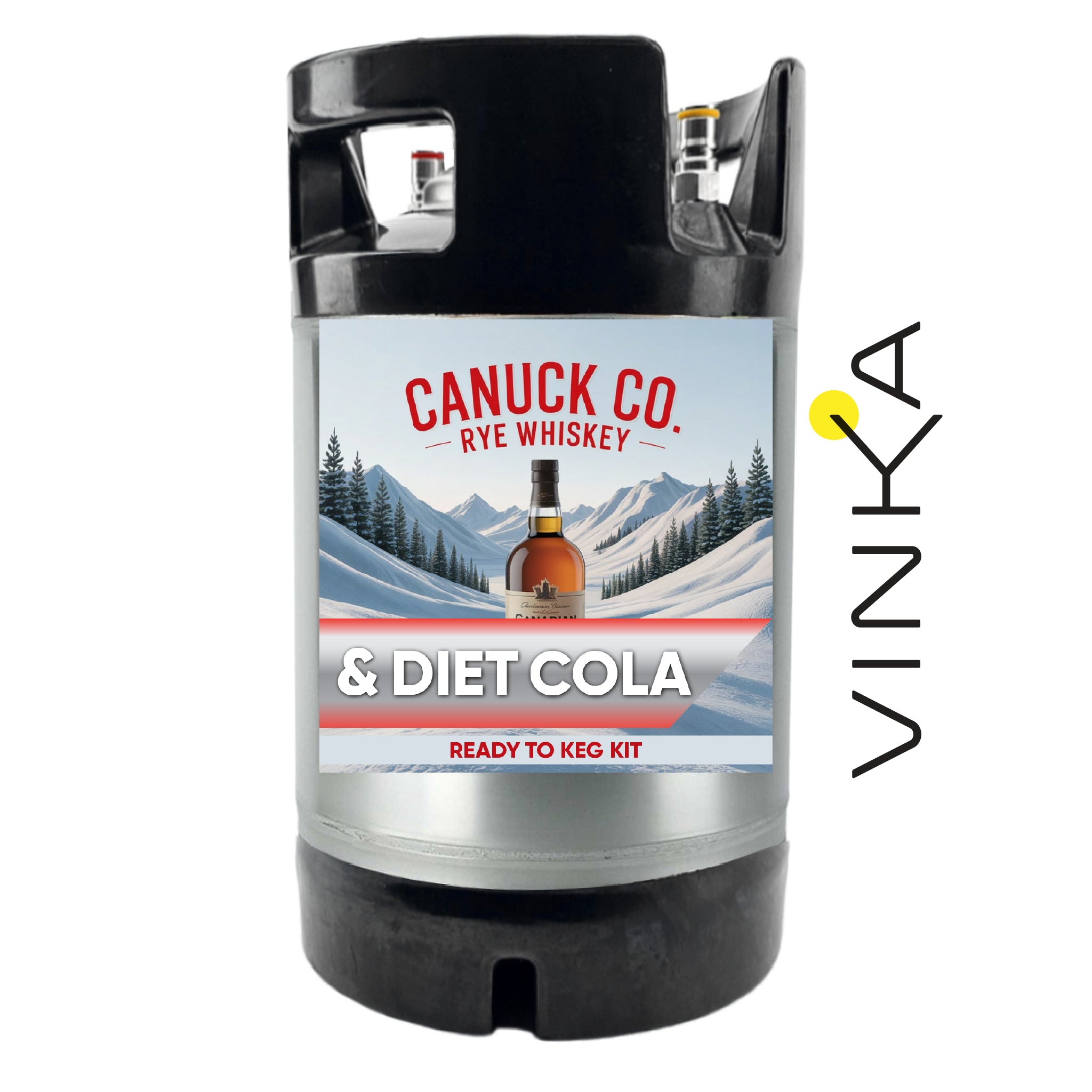 Canuck Co. Rye Whiskey & Diet Cola ready-to-keg kit with Vinka branding on a white background