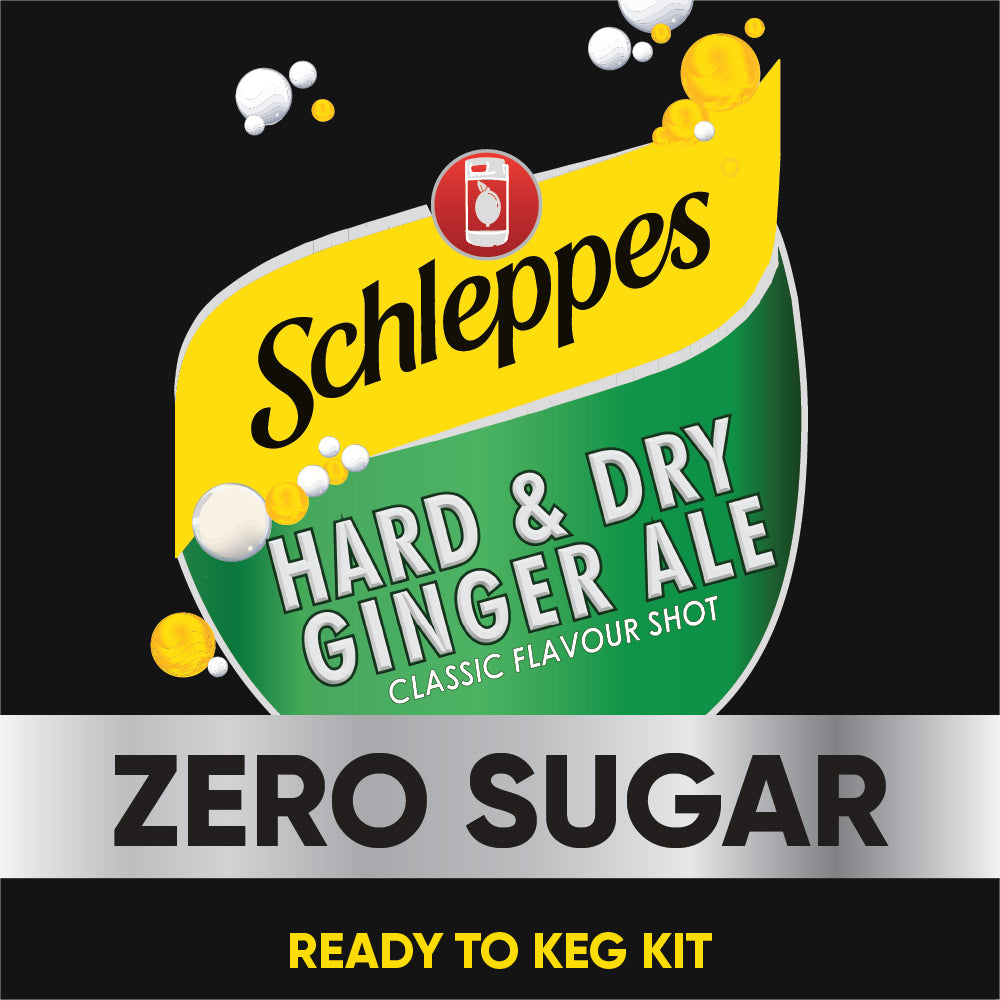 Mix up a 19L or 9.5L keg of spicy Zero Sugar Hard Dry Ginger Ale with ease with the fully formulated Impressence Schleppes Hard Dry Ginger Ale Flavour Shot.