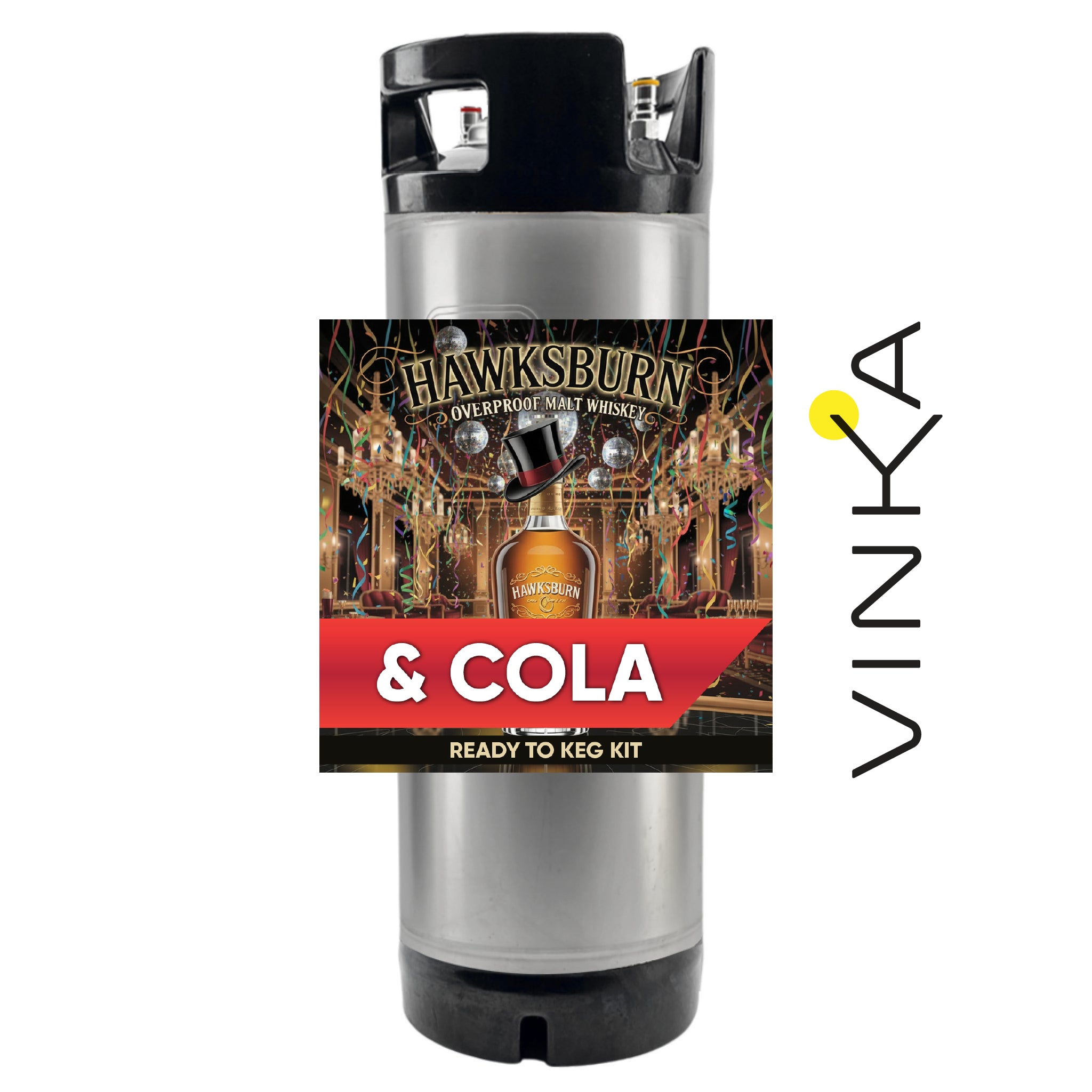 Vinka ready-to-keg kit with Hawksburn & Cola label on a white background