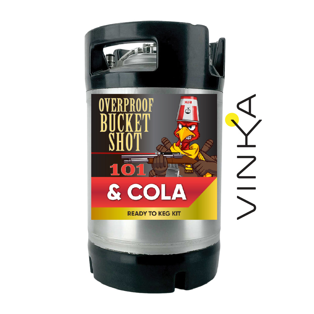 Overproof Bucket Shot 101 (Kentucky Bourbon) and Cola 9.5L RTK (ABV 8.7%)