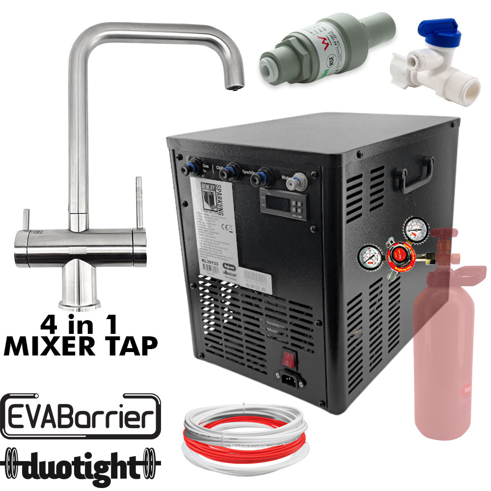 Simply connect a regulated mains water source and CO2 Cylinder to the unit and receive unlimited sparkling and chilled water from the taps.