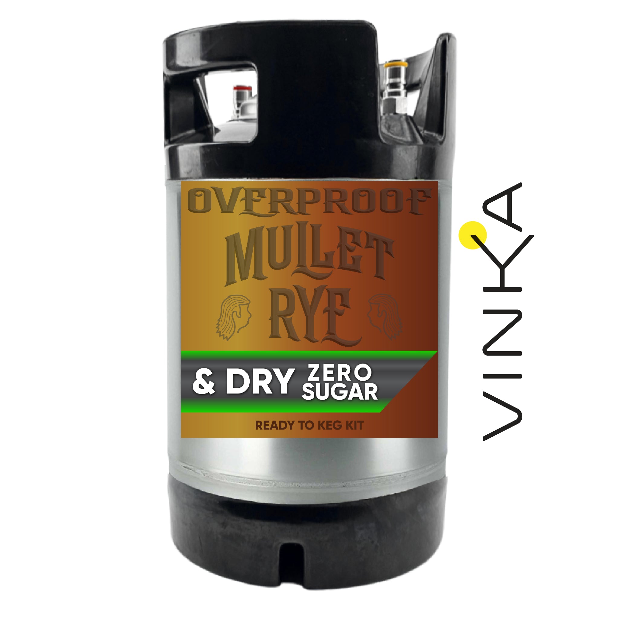 Overproof Mullet Rye & Dry Zero Sugar keg kit with Vinka logo on a white background