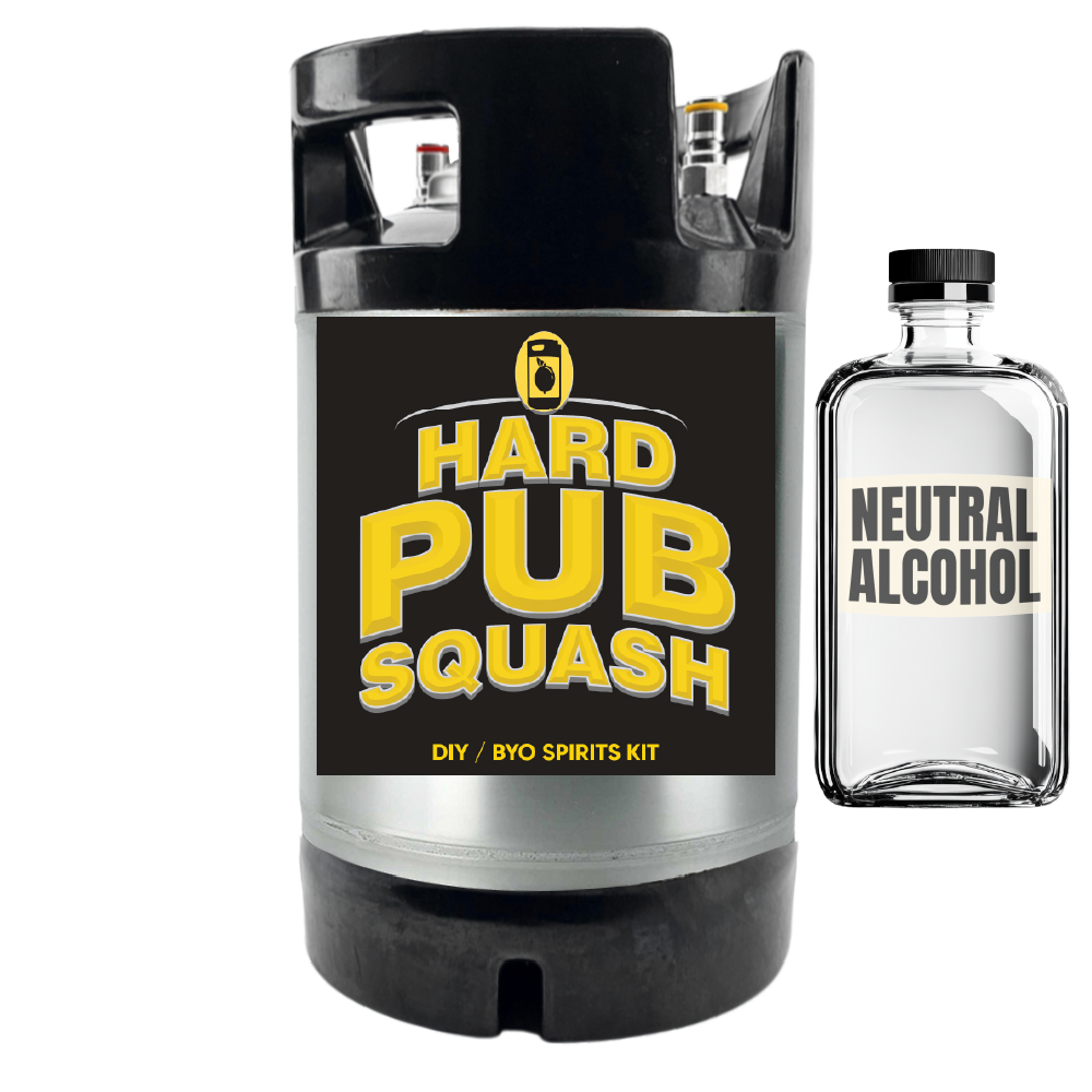 Hard Pub Squash DIY spirits kit with a bottle labeled 'Neutral Alcohol' on a white background.