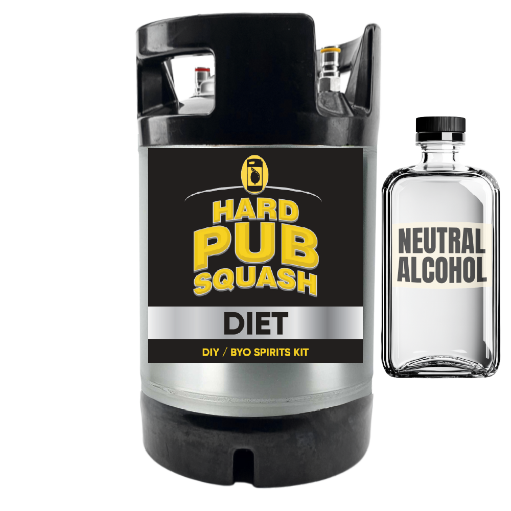 Hard (SOLO RATED) Pub Squash DIY spirits kit with a bottle labeled 'Neutral Alcohol' on a white background