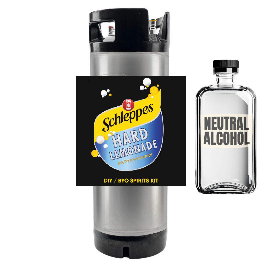 Schleppe's Hard Lemonade DIY BYO Spirits Kit with a bottle labeled 'Neutral Alcohol' on a white background.
