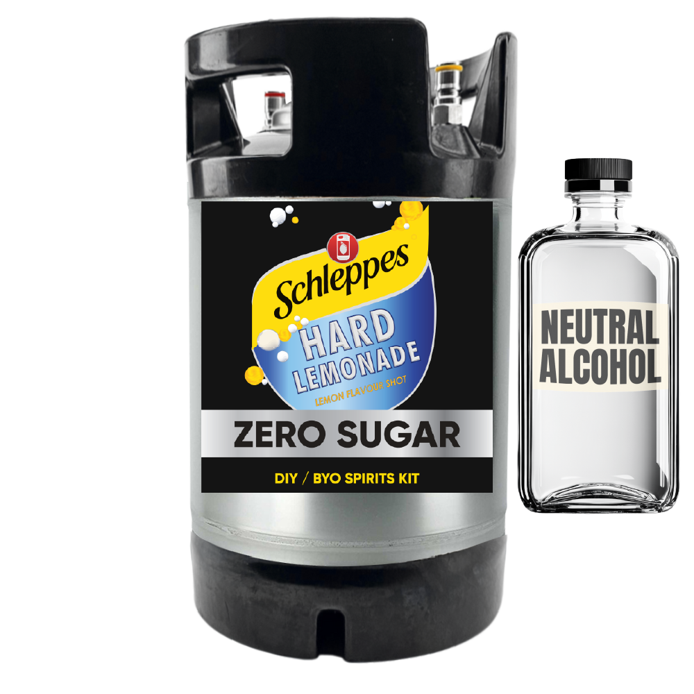 Schleppe's Hard Lemonade Zero Sugar DIY BYO Spirits Kit with a bottle of neutral alcohol on a white background.