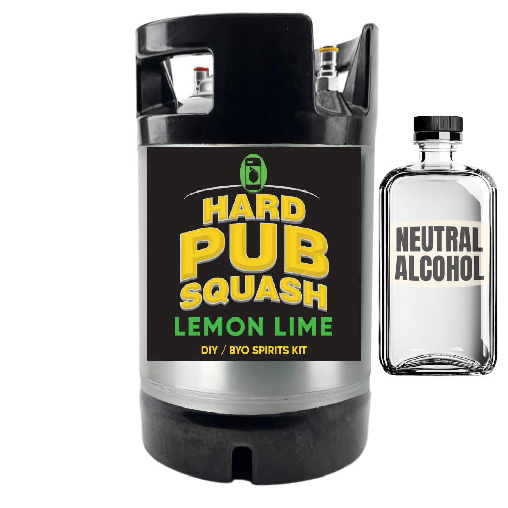 Hard Pub Squash lemon lime DIY spirits kit with a bottle labeled 'Neutral Alcohol' on a white background.