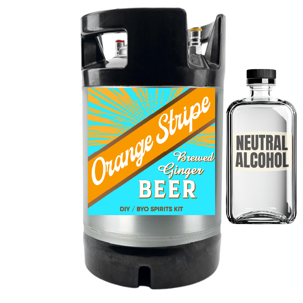 Orange Stripe Ginger Beer DIY kit with a bottle labeled 'Neutral Alcohol' on a white background