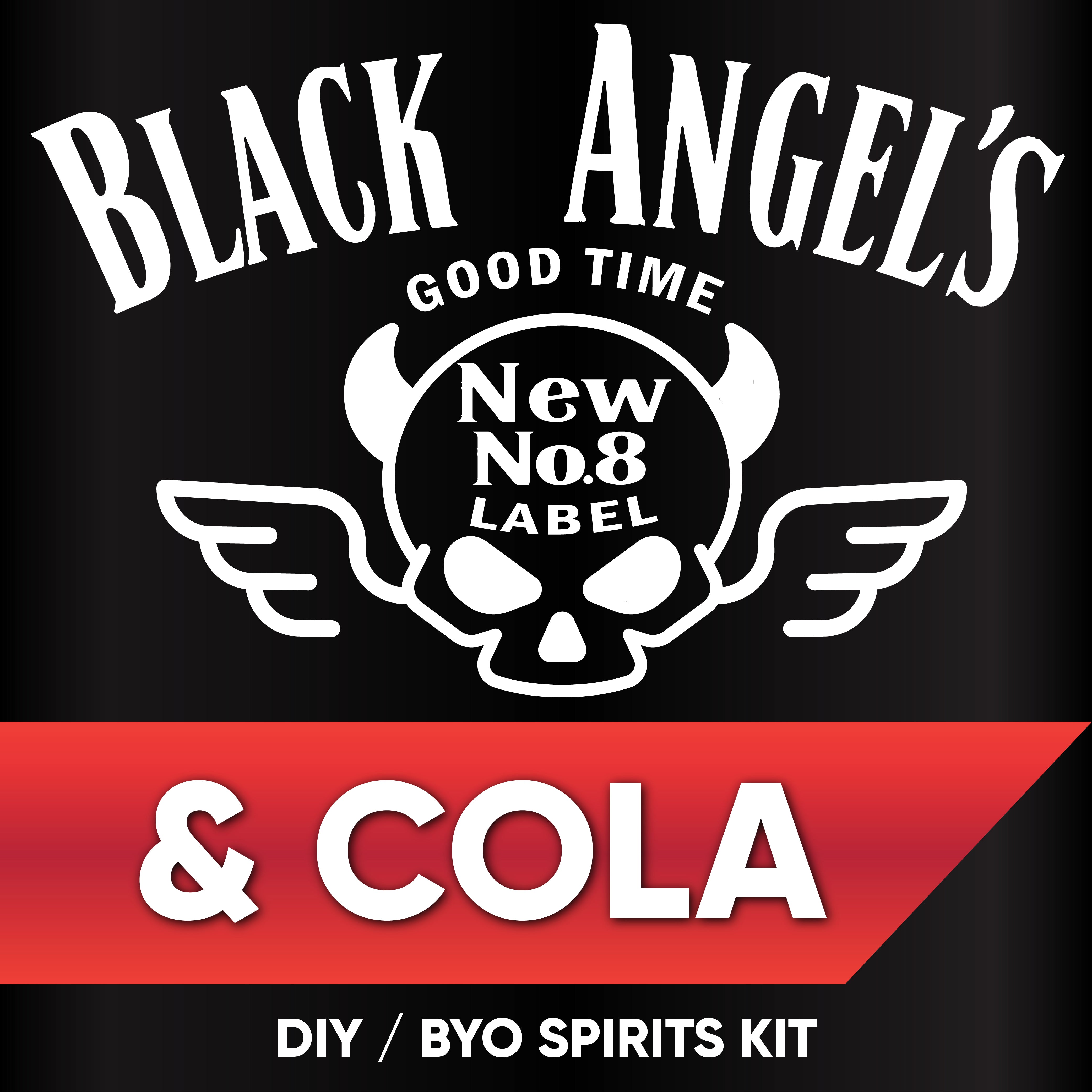 Black Angel's Tennessee Bourbon & Cola DIY/Byo Spirits Kit packaging with skull design.