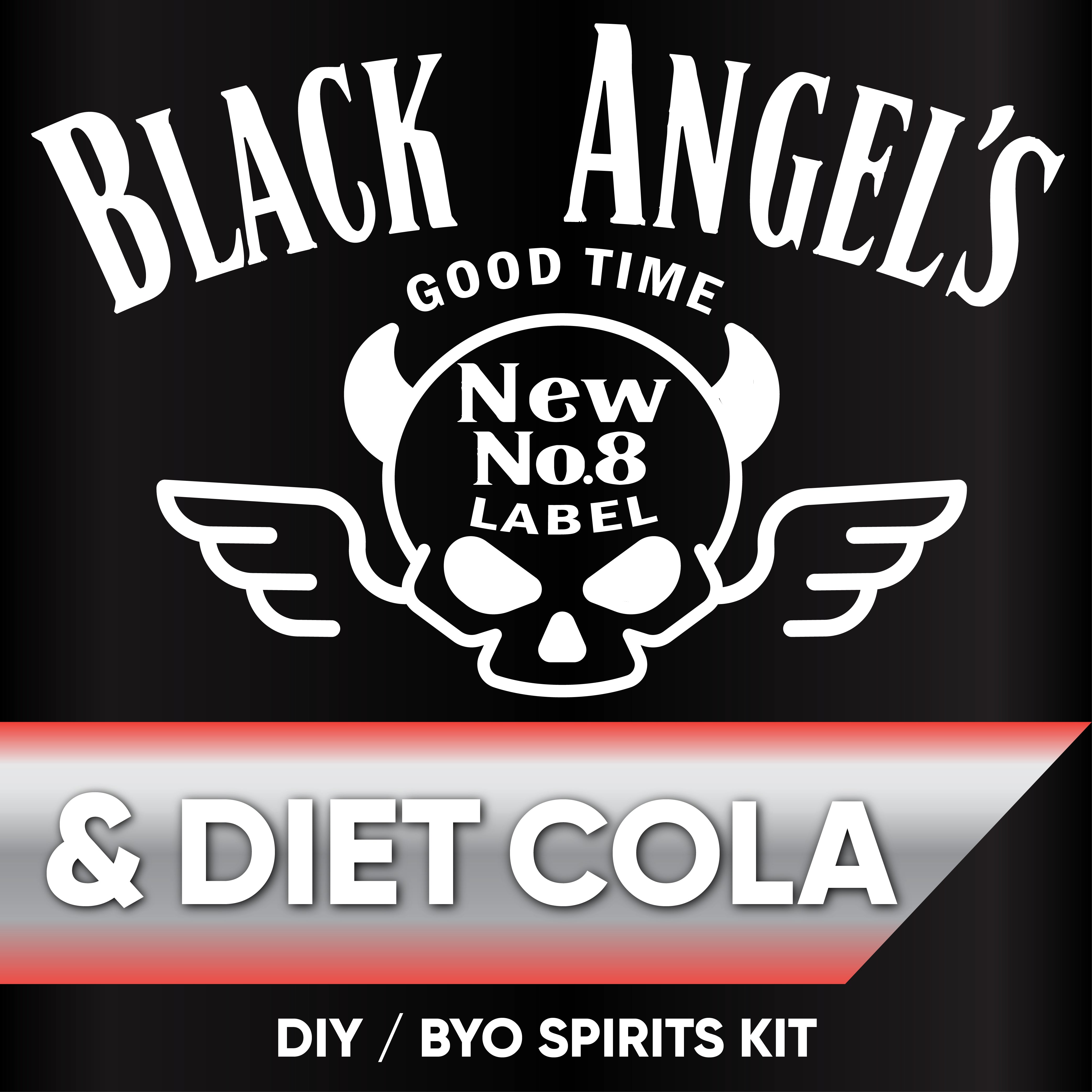 Black Angel's Tennessee Bourbon and Coke DIY BYO Spirits Kit with skull design on a black background.