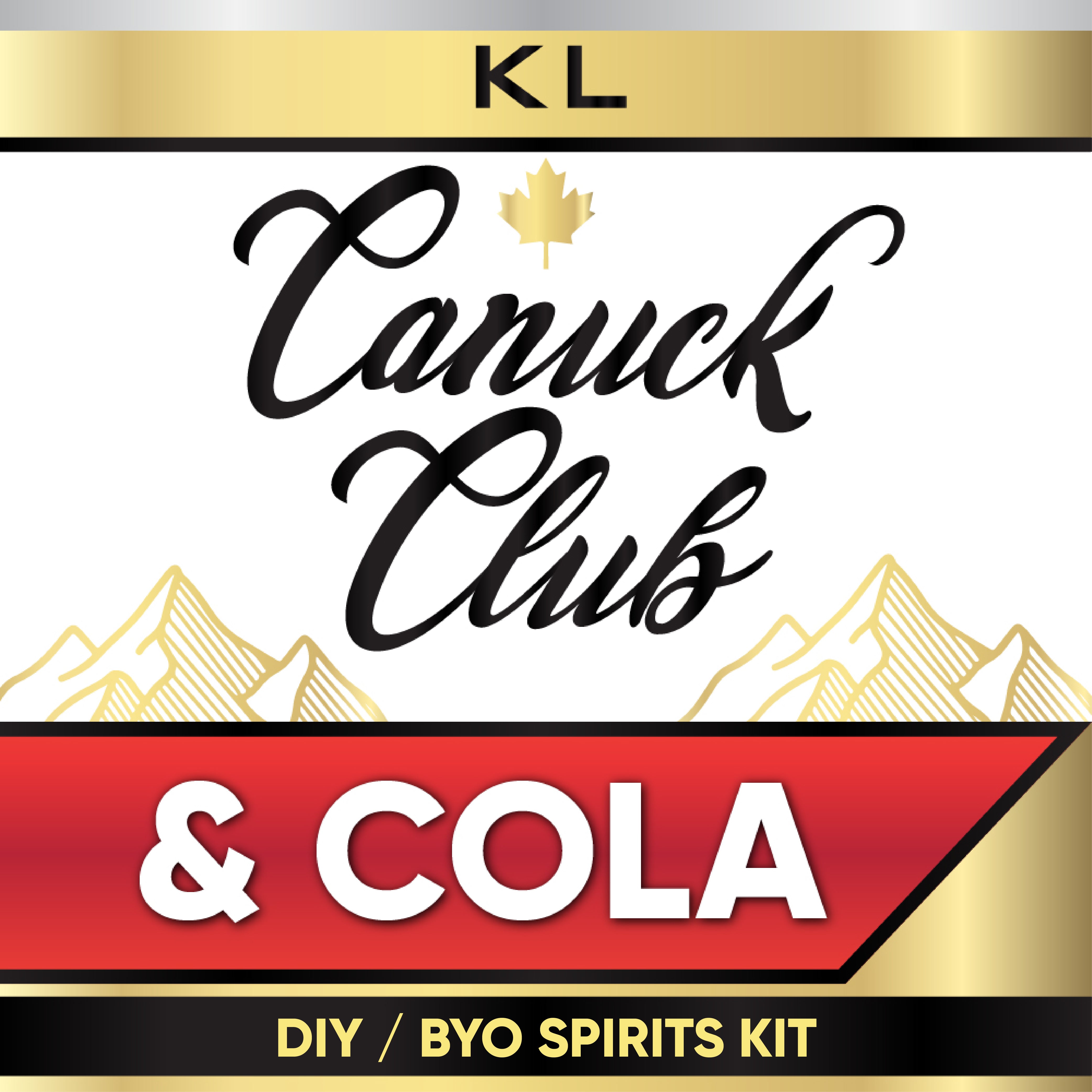 Canuck Club & Cola DIY BYO Spirits Kit label with gold, black, and red design.