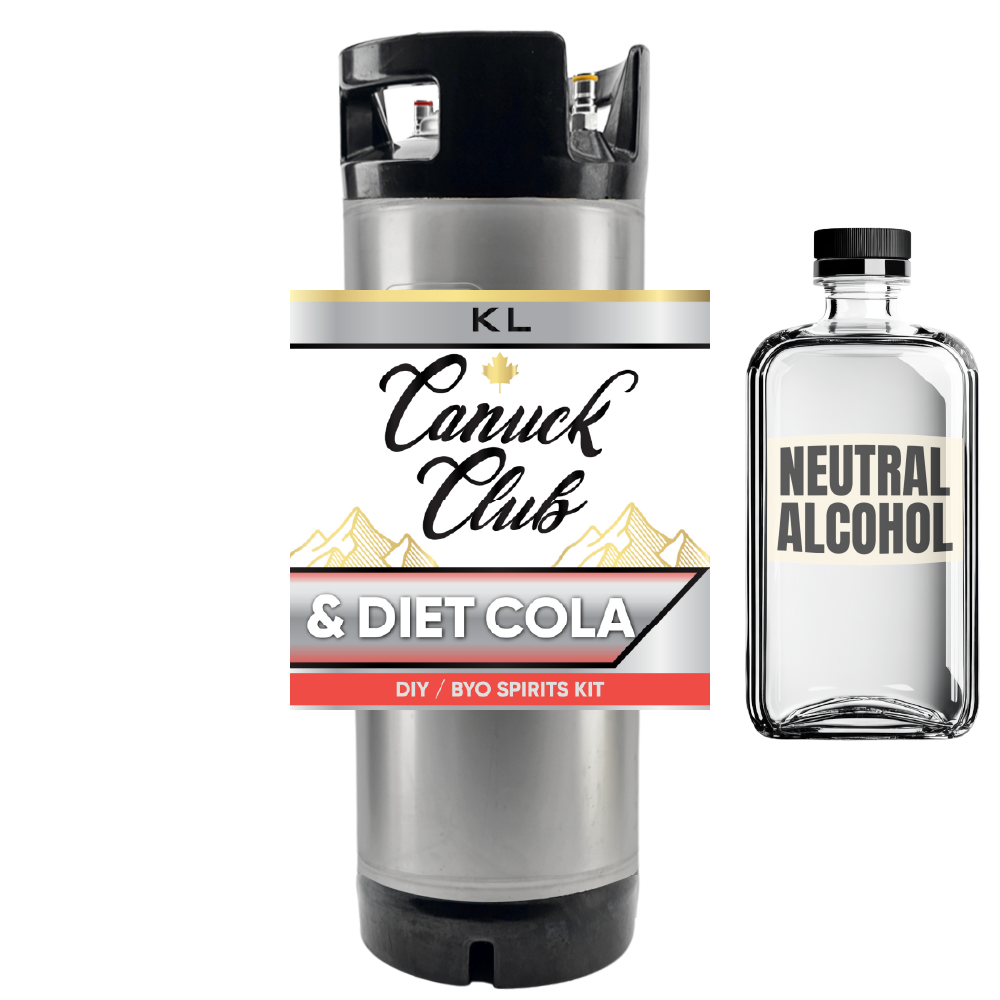 Canuck Club & Diet Cola DIY BYO Spirits Kit with a bottle of neutral alcohol on a white background