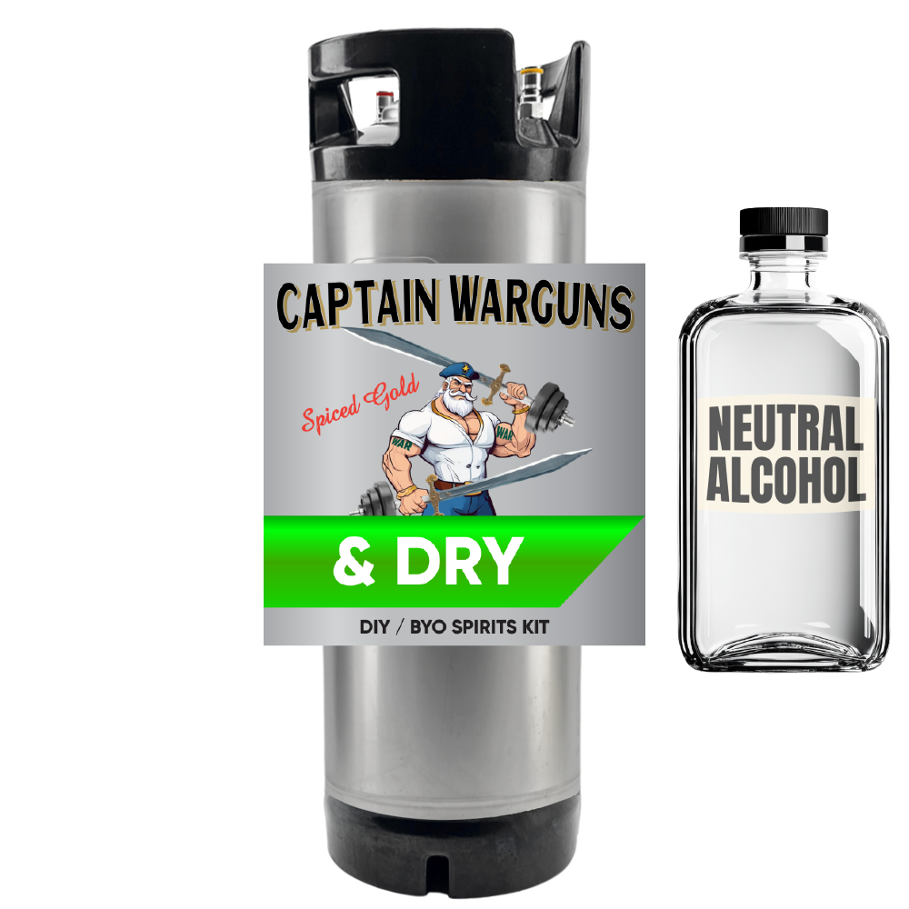 Captain Warguns DIY spirits kit with a bottle of neutral alcohol on a white background