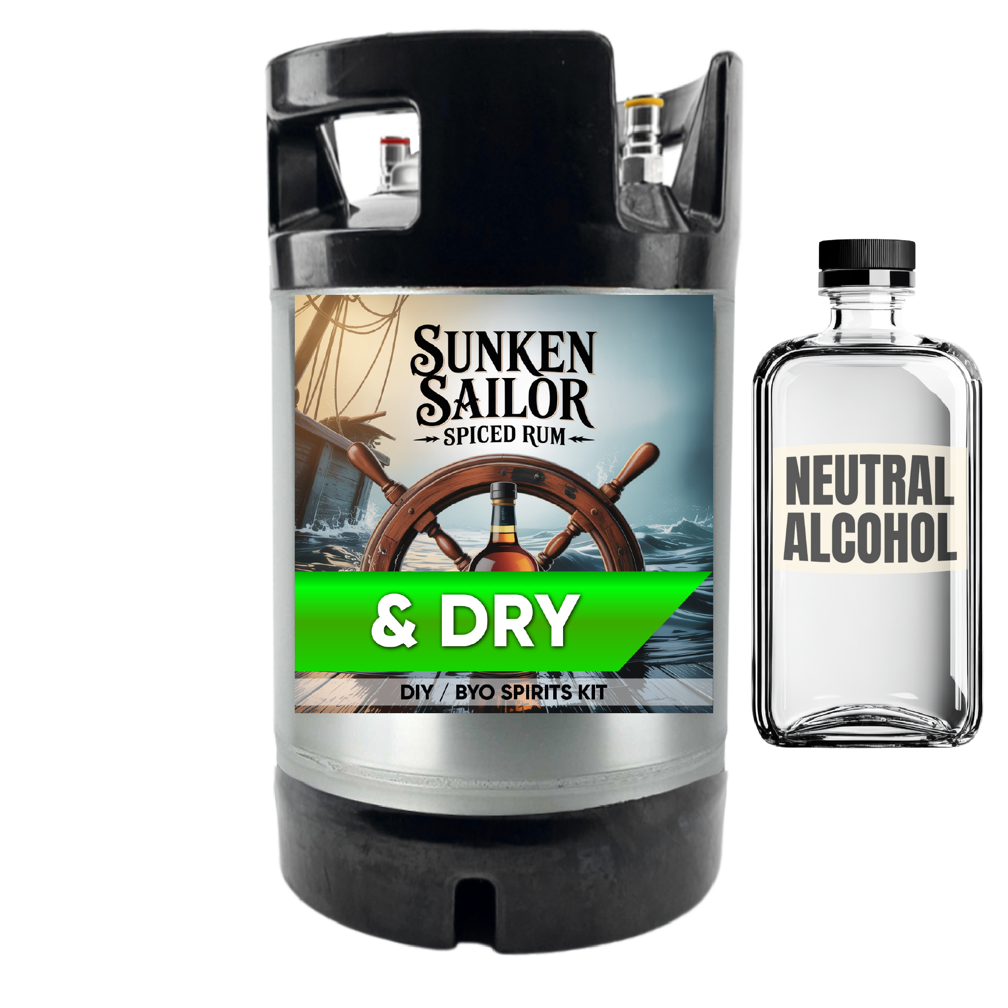 Sunken Sailor & Dry DIY BYO Spirits Kit with a bottle of neutral alcohol on a white background