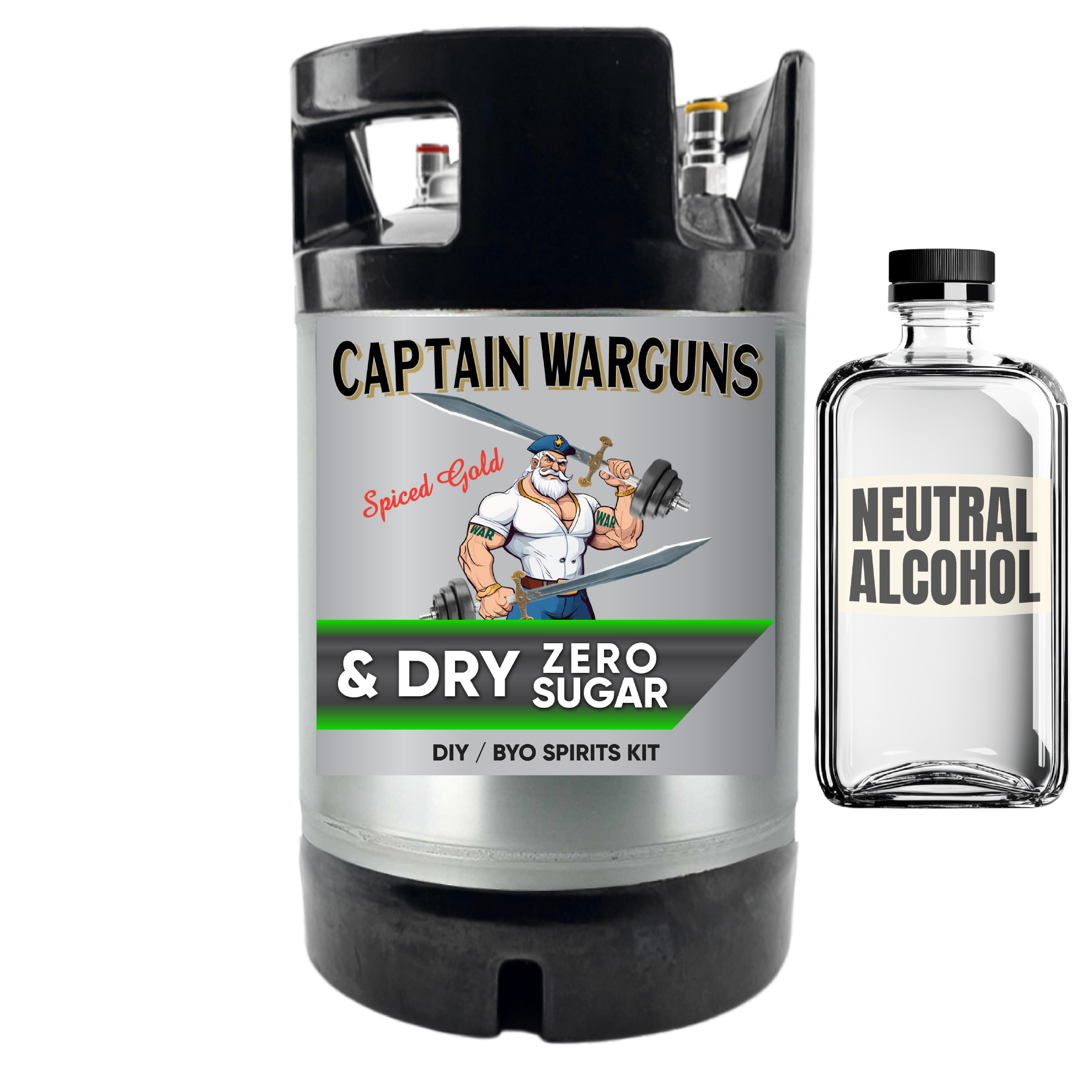 Captain Warguns DIY spirits kit with a bottle of neutral alcohol on a white background