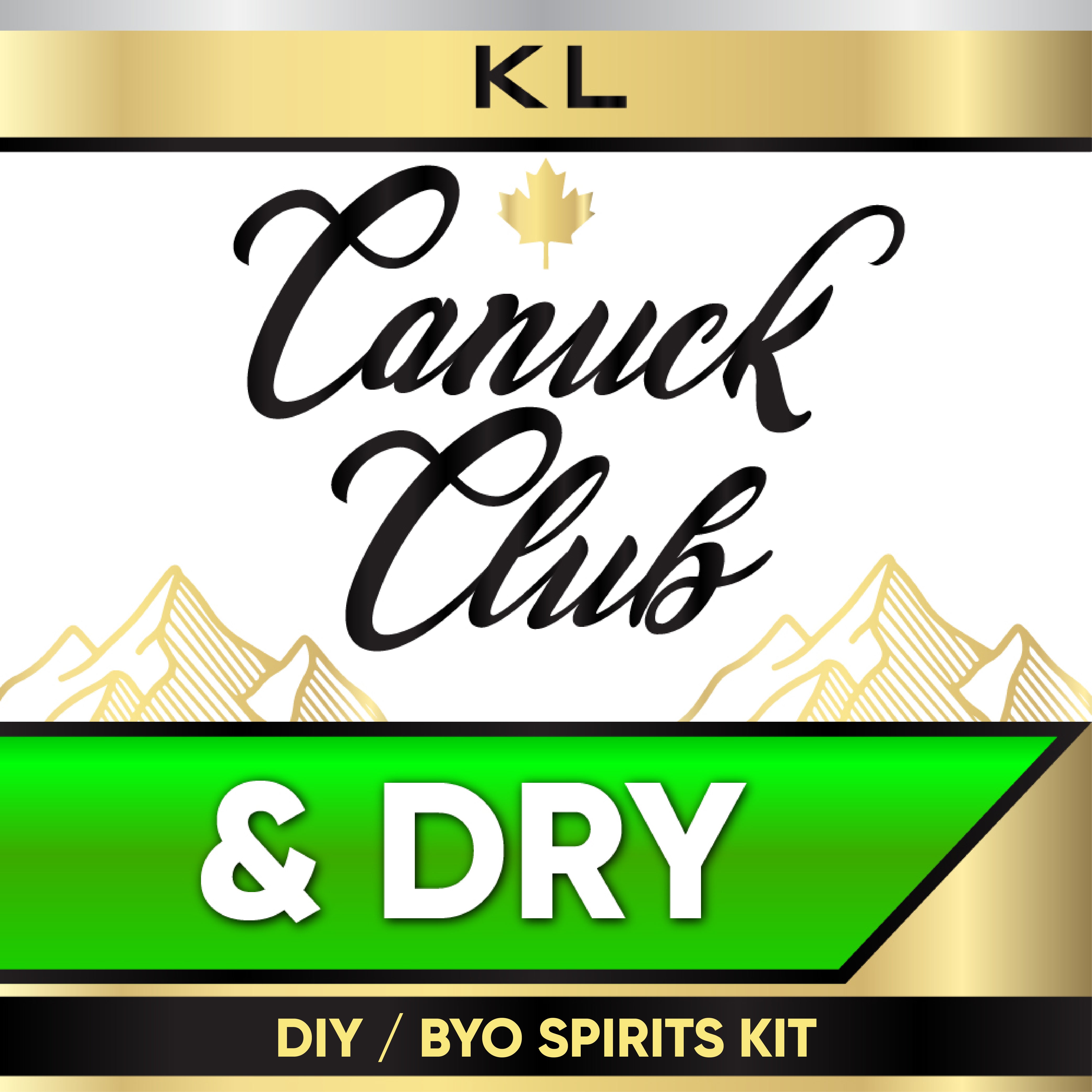 Canuck Club & Dry DIY BYO Spirits Kit label with gold accents and mountain design.