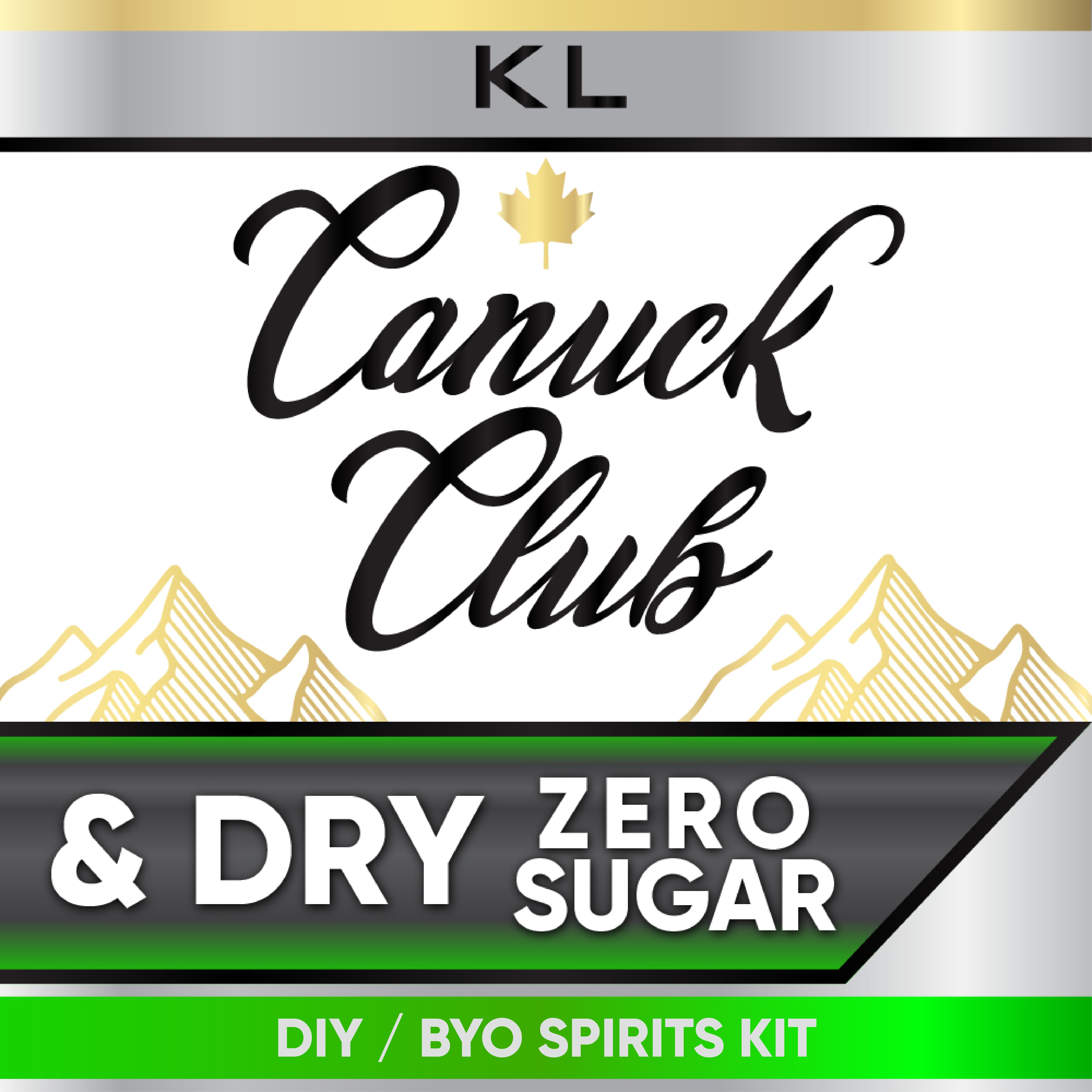 Canuck Club & Dry Zero Sugar DIY BYO Spirits Kit label with mountains and gold accents.