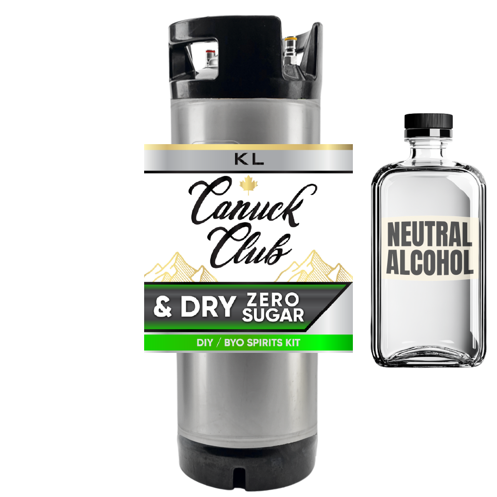 Canuck Club & Dry Zero Sugar DIY BYO Spirits Kit with a bottle of neutral alcohol on a white background